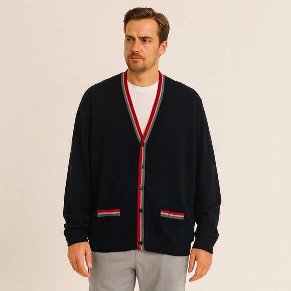 Brooks Brothers Men’s Italian Merino Wool Long Sleeve Cardigan XXL Navy Red Grey - Picture 10 of 10